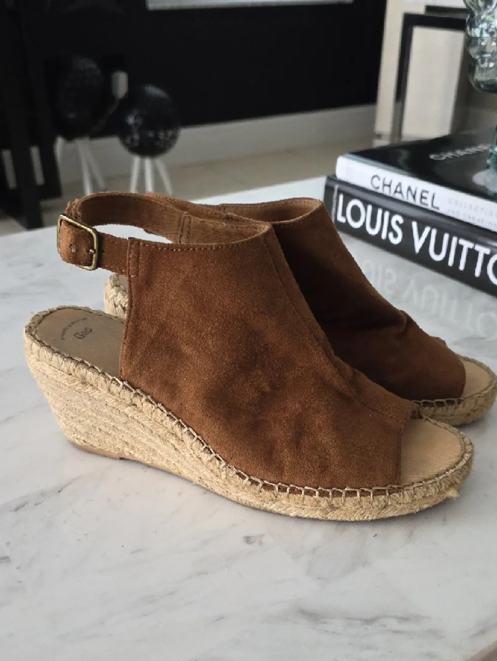GAP Brown Suede Open-Toe Espadrille Wedge Sandals